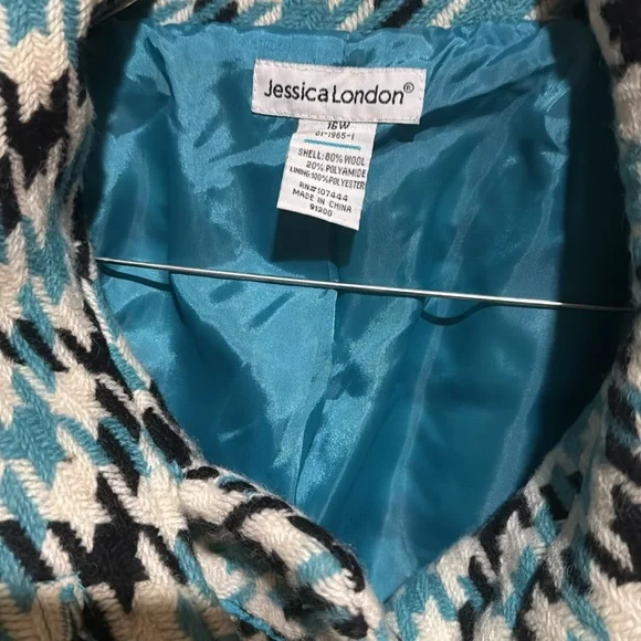 Jessica London Vintage Houndstooth Wool Blend Swing Coat Size 16w 60s 80s Retro - Picture 3 of 7